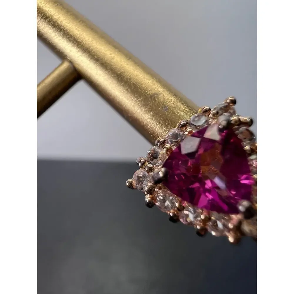 Pink topaz and zircon halo stud earrings in rose gold over sterling silver